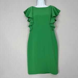 Sachin & Babi Noir Dress Womens 6 Green Flutter Sleeve Crepe Sheath Formal Party